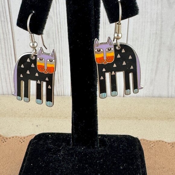 Vintage Laurel Burch Black Enameled Alexander's Cat  French Wires - Picture 1 of 6